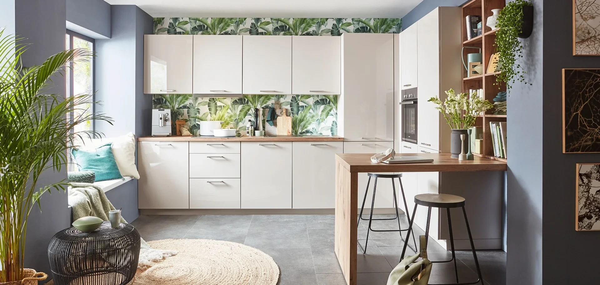 Moderne Nobilia Focus 467 K&uuml;che in Sand mit offener Inselplanung
